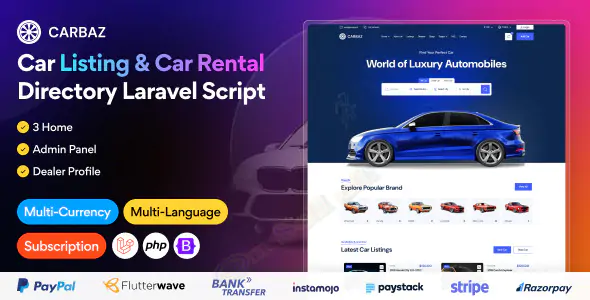 Car listing & Car Rental Directory Laravel Script